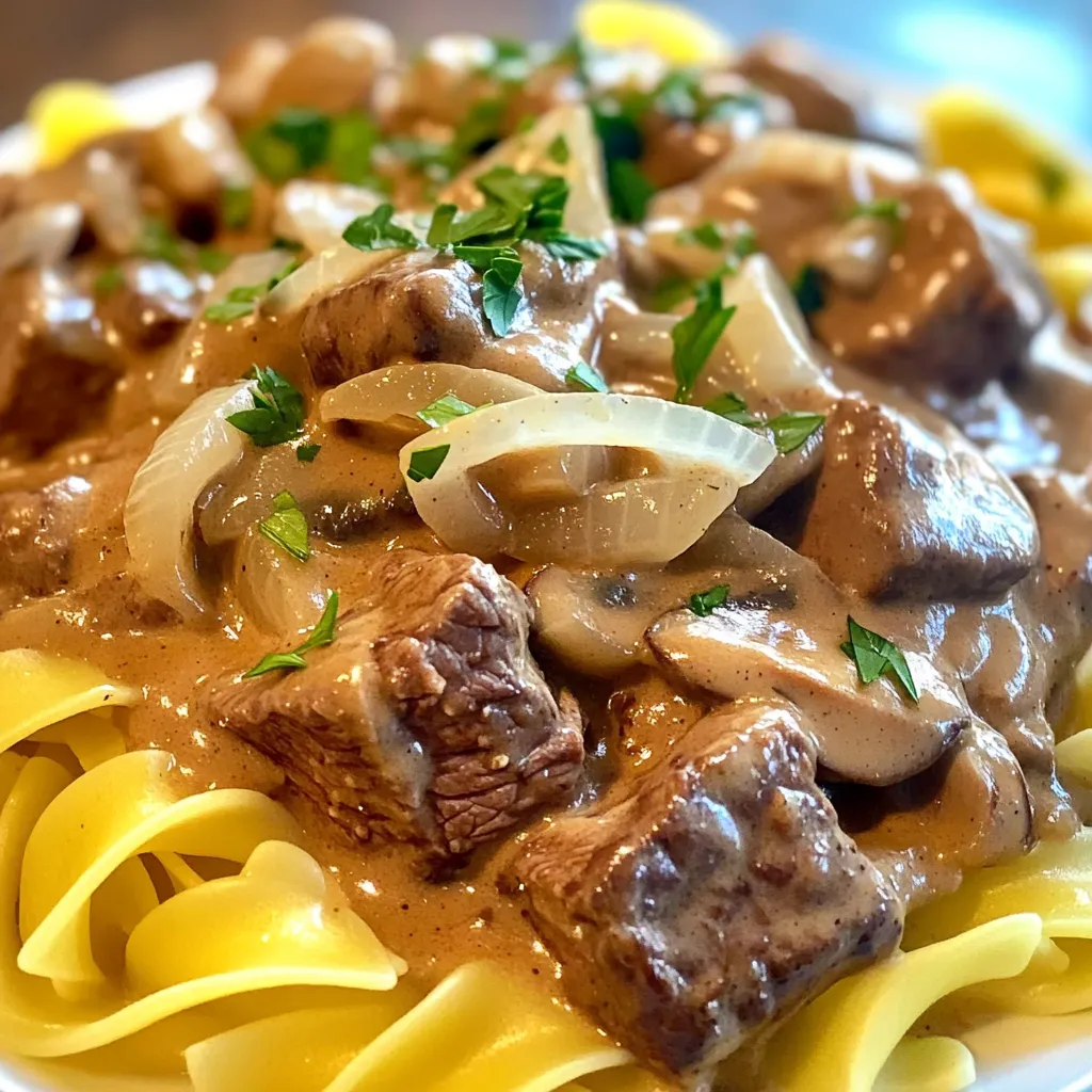 Savory Slow Cooker Beef Stroganoff with Egg Noodles