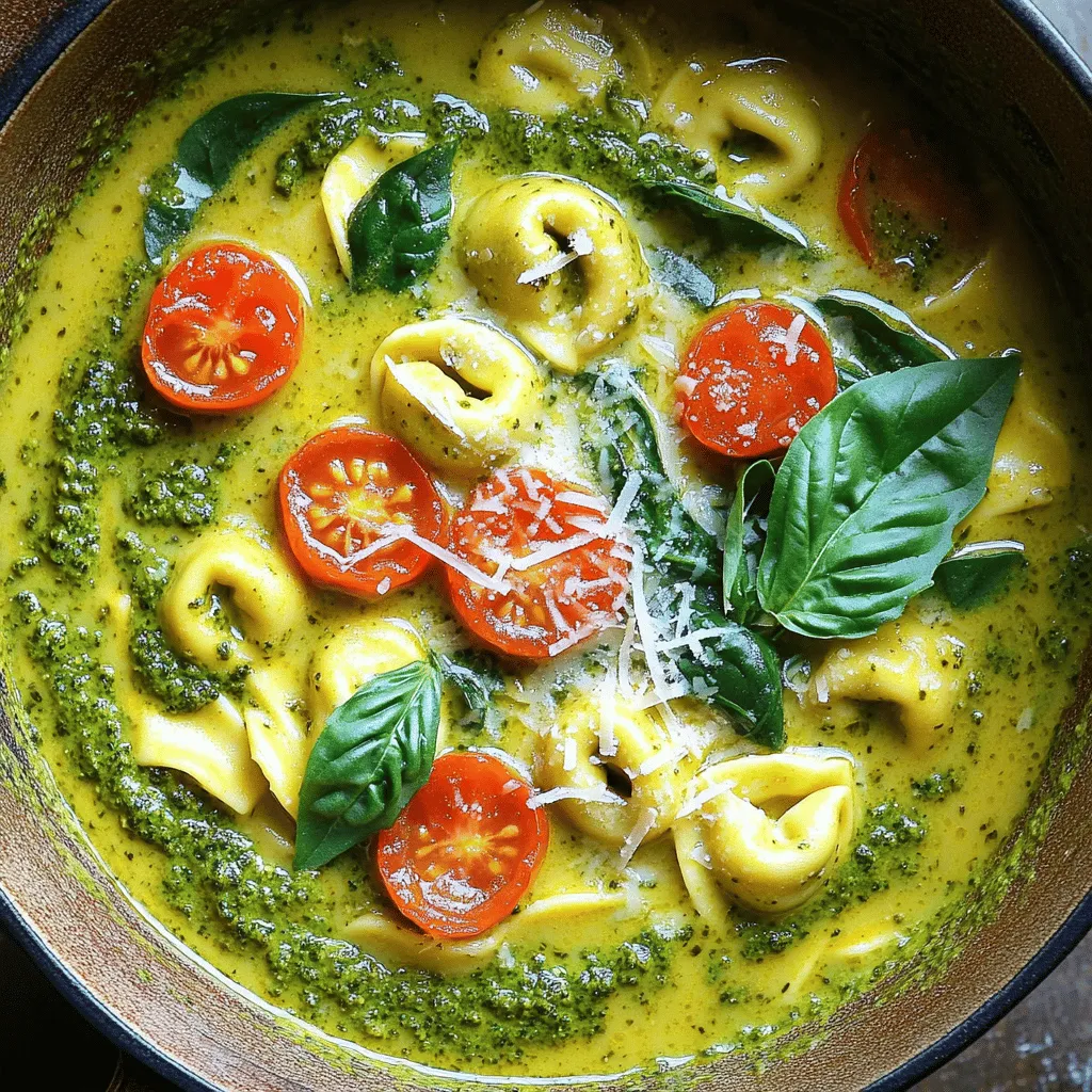 One-Pot Creamy Pesto Tortellini Soup Delight