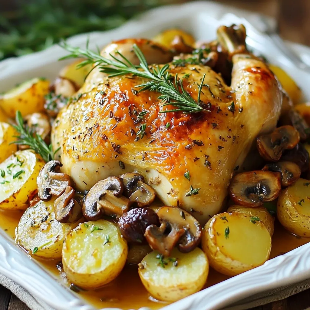 Herb Roasted Chicken with Creamy Mushroom Potatoes Delight