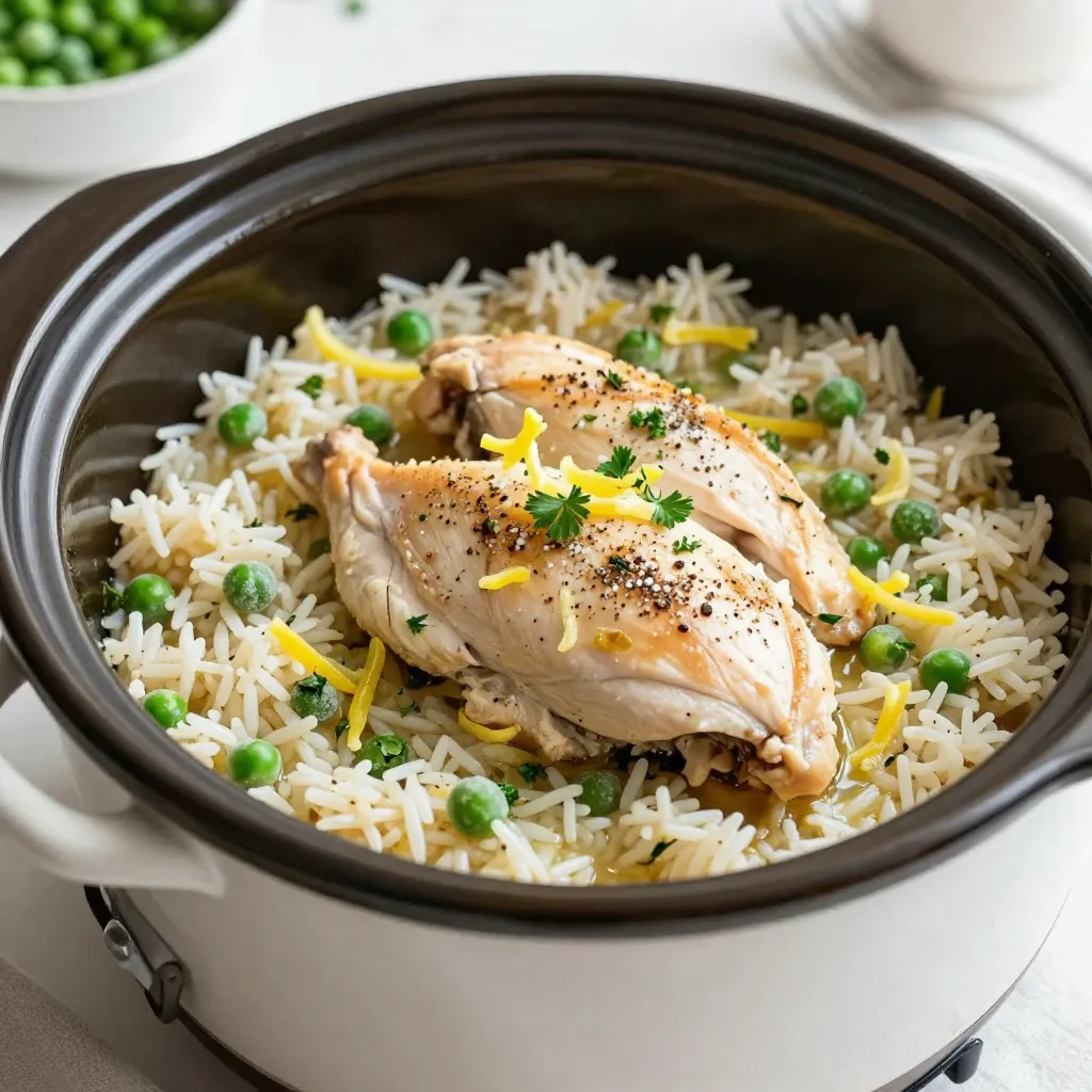 Slow Cooker Lemon Herb Chicken and Rice Delight