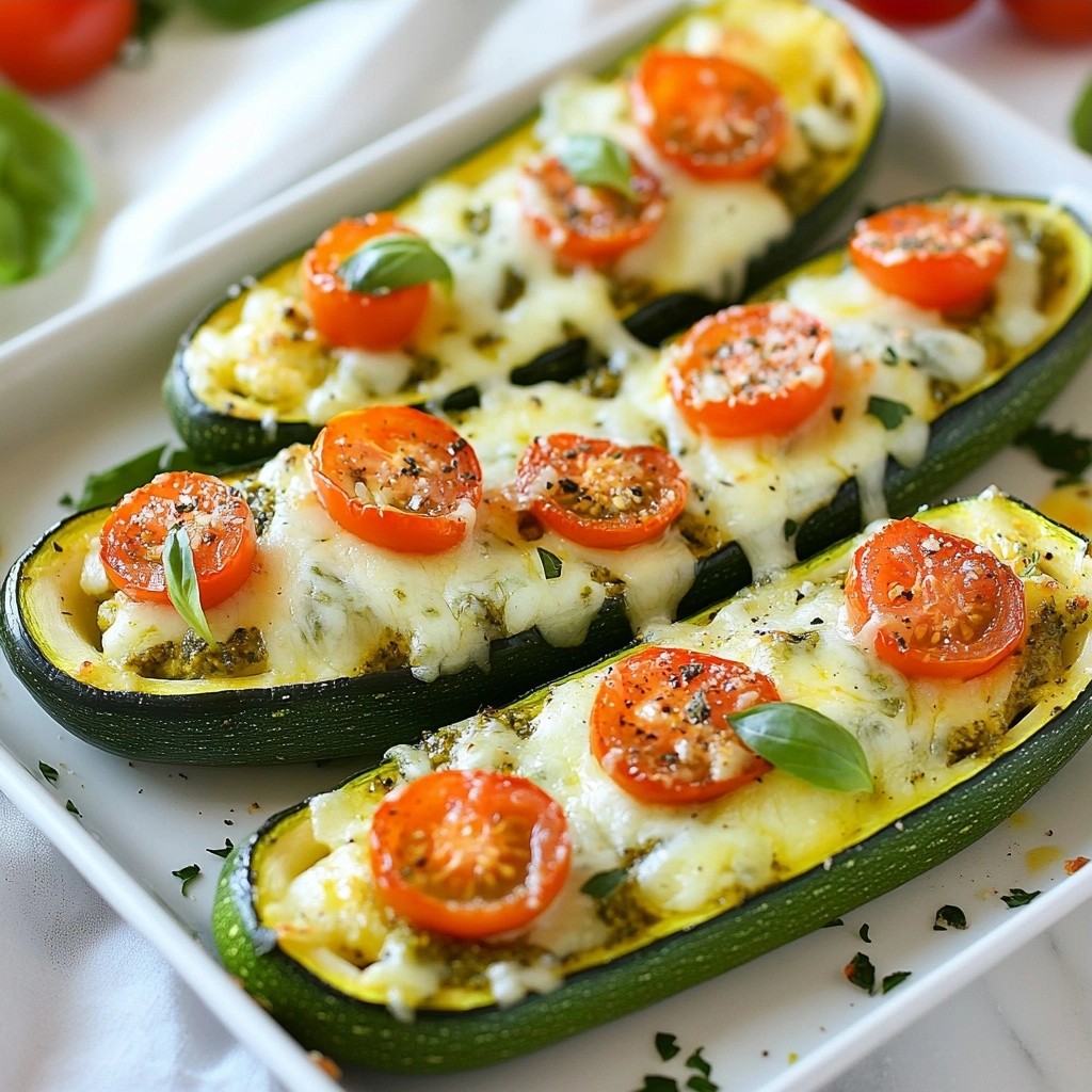 5-Ingredient Quick Pesto Zucchini Boats Delight
