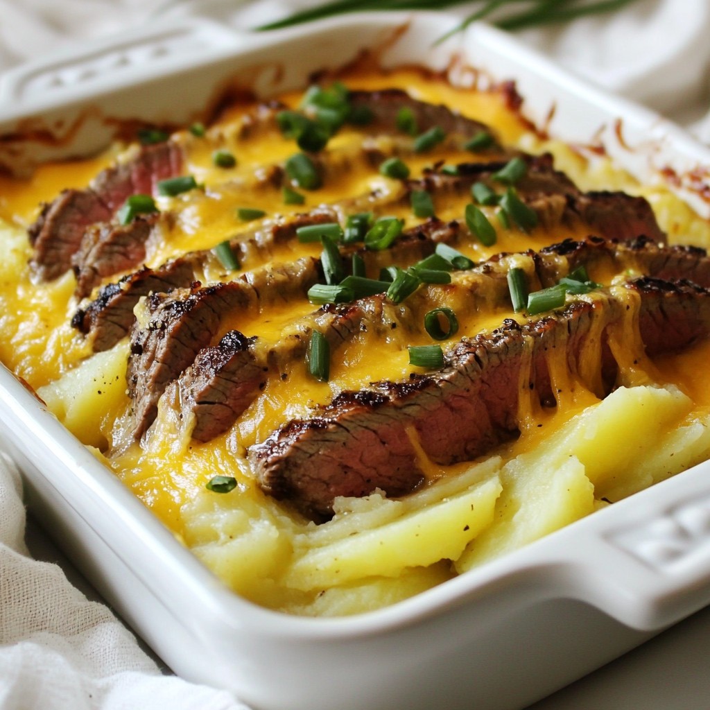 Garlic Butter Steak and Cheddar Potato Bake Delight