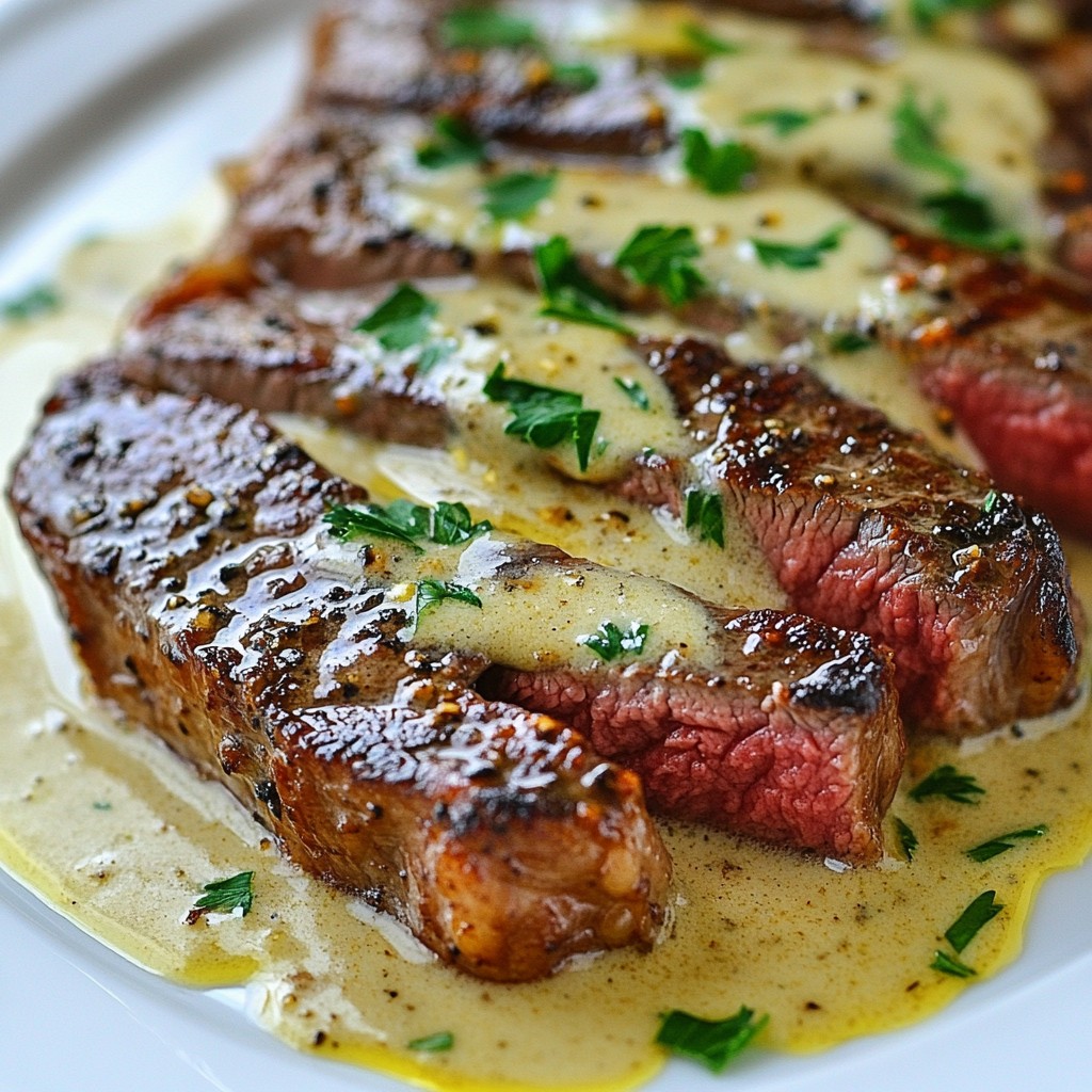 Savory Steak with Bourbon Garlic Cream Sauce Recipe