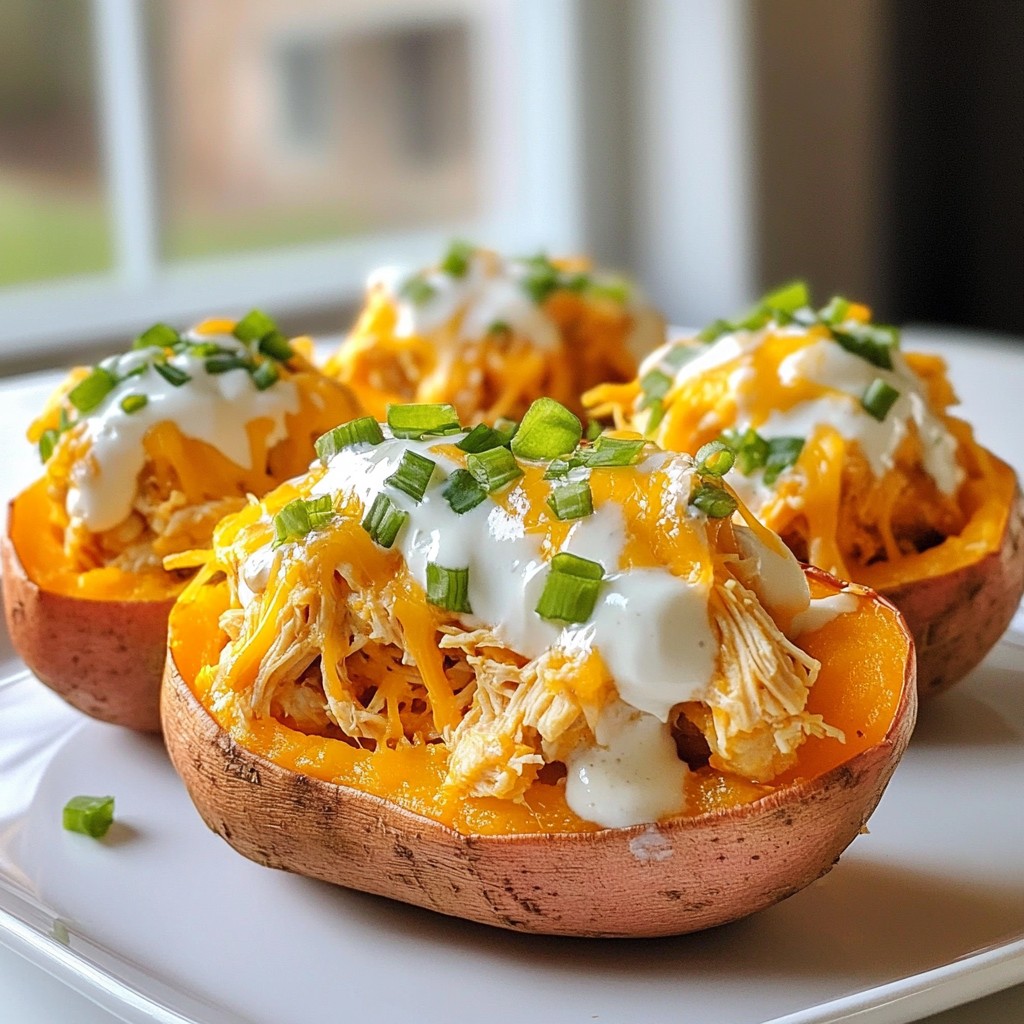 Buffalo Chicken Stuffed Sweet Potatoes Tasty Dish