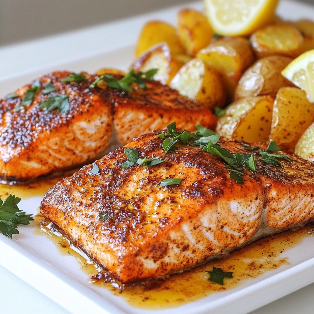 Spiced Salmon with Garlic Potatoes Tasty Dinner Idea