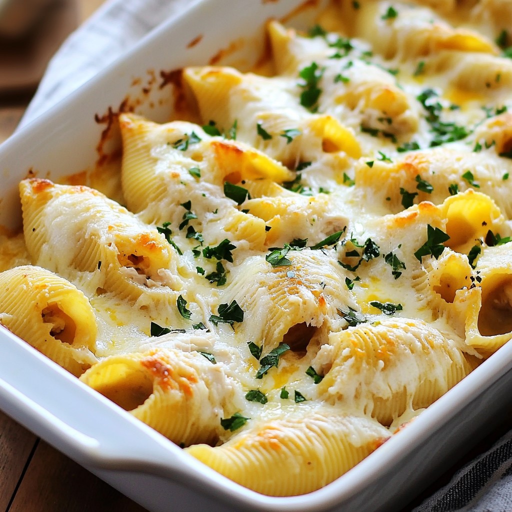 Garlic Butter Chicken Alfredo Stuffed Shells Delight