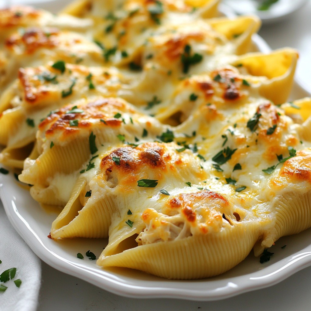 Garlic Butter Chicken Alfredo Stuffed Shells Delight
