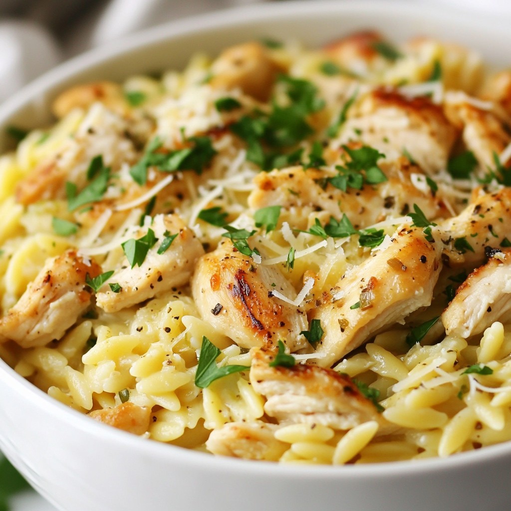 One-Pot Garlic Parmesan Orzo with Chicken Delight