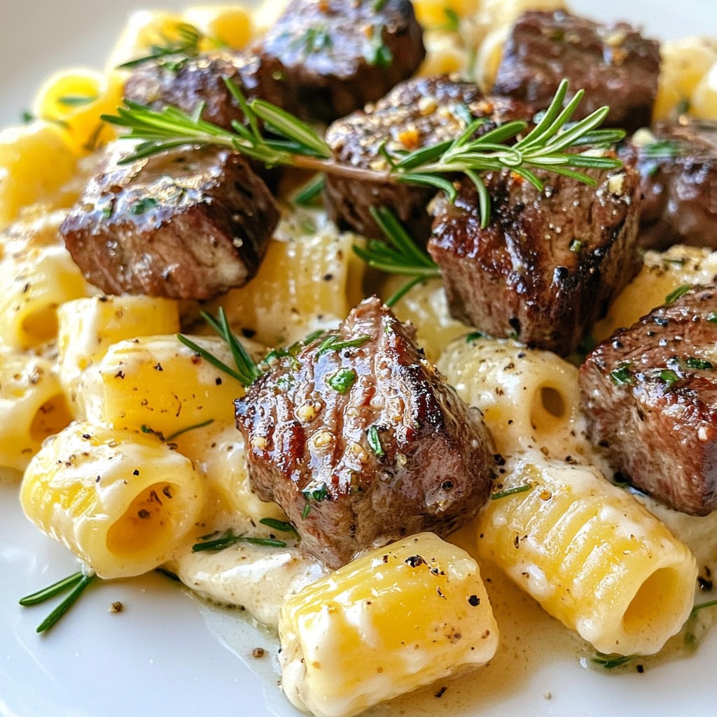 Garlic Butter Steak Bites with Alfredo Shells Delight