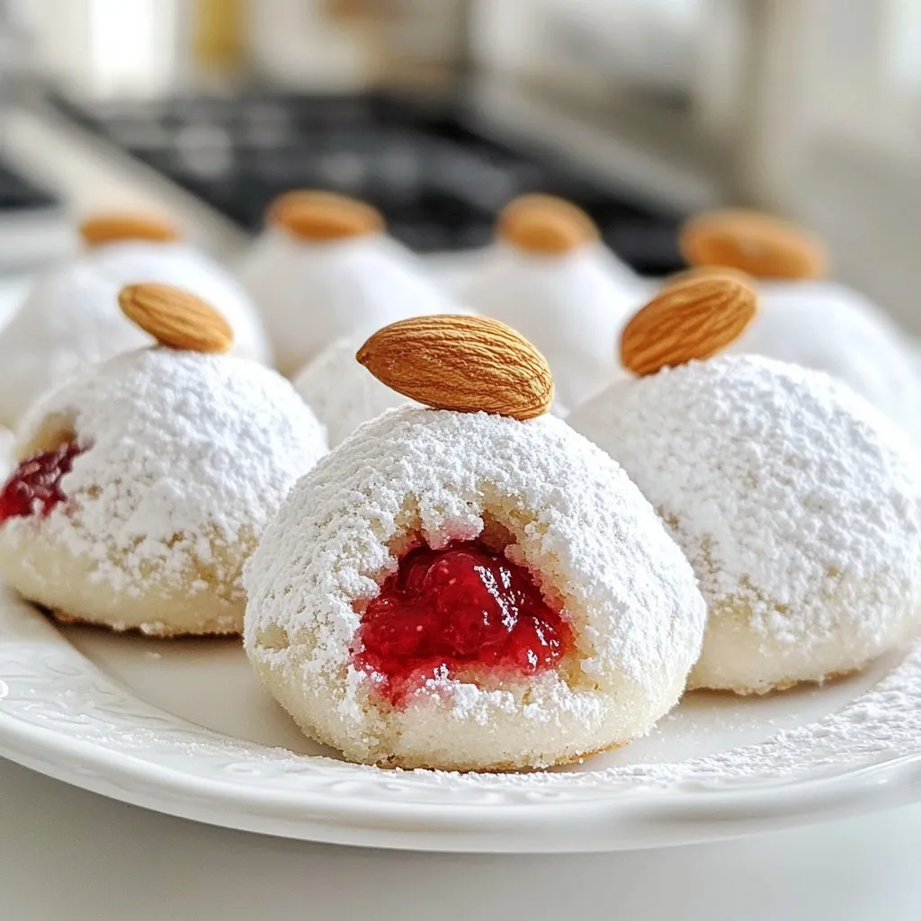 Raspberry Almond Snowball Cookies Delectable Treat